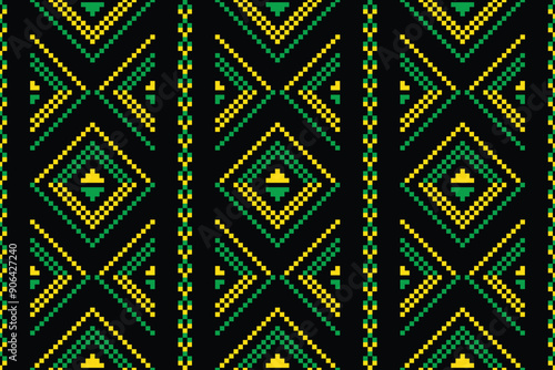 Fabric pixel abstract geometric pattern stye design for clothing, fabric, background, wallpaper, wrapping, batik. Knitwear, Embroidery style.	