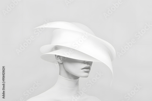 3d white sculpture of woman face with closed eyes isolated on a simple background