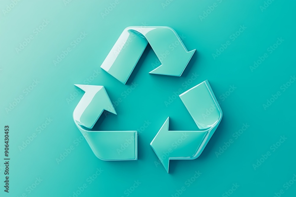 Blue recycling symbol on a pastel background combining modern aesthetics with the message of environmental sustainability and responsible consumption. Blue recycling symbol on a pastel background combining modern aesthetics with the message of environmental sustainability and responsible consumption.