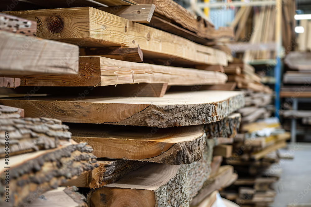 Wood sawmill, machinery for processing wood. Processing plant. Wood processing factory, load freshly cut logs onto the production line for processing, manufacturing.