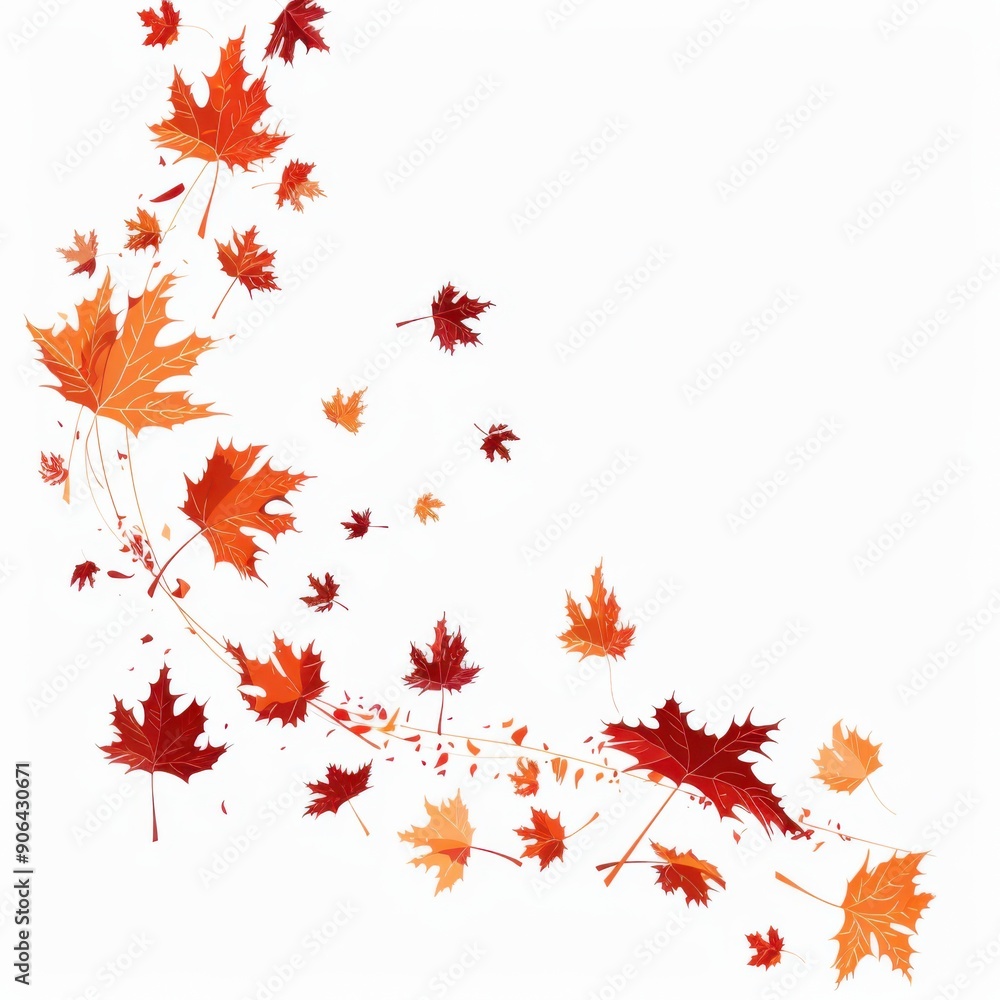 Illustration of red and orange autumn leaves spiraling on a white background. Illustration of red and orange autumn leaves spiraling on a white background.