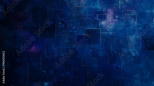 A blue background with a lot of squares and stars. The squares are in different sizes and colors
