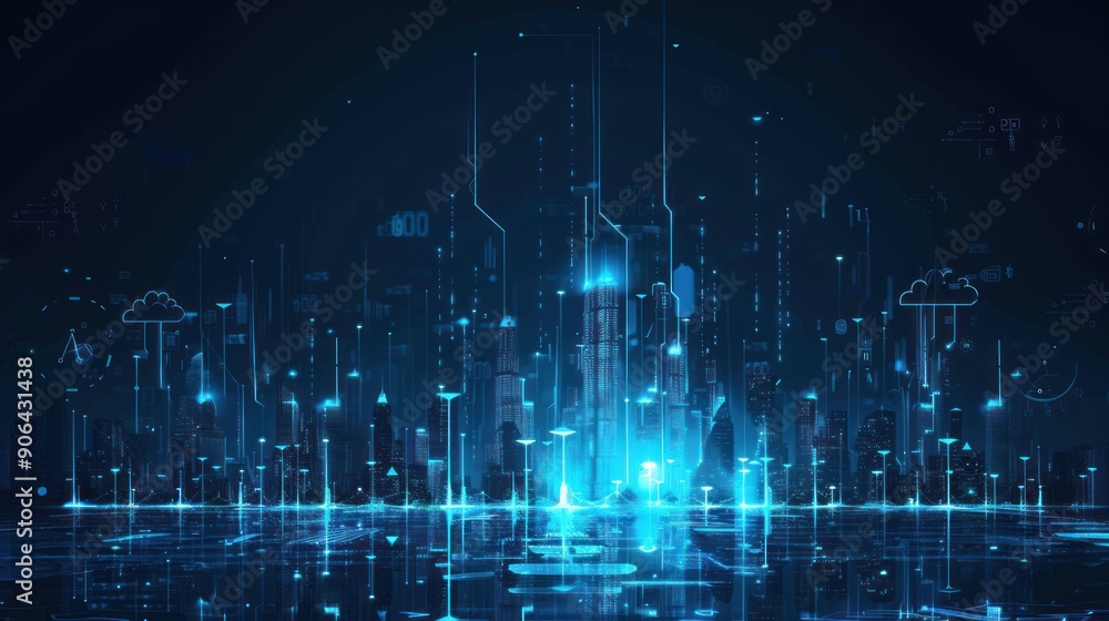 Futuristic Cityscape with Glowing Blue Lines Futuristic Cityscape with Glowing Blue Lines