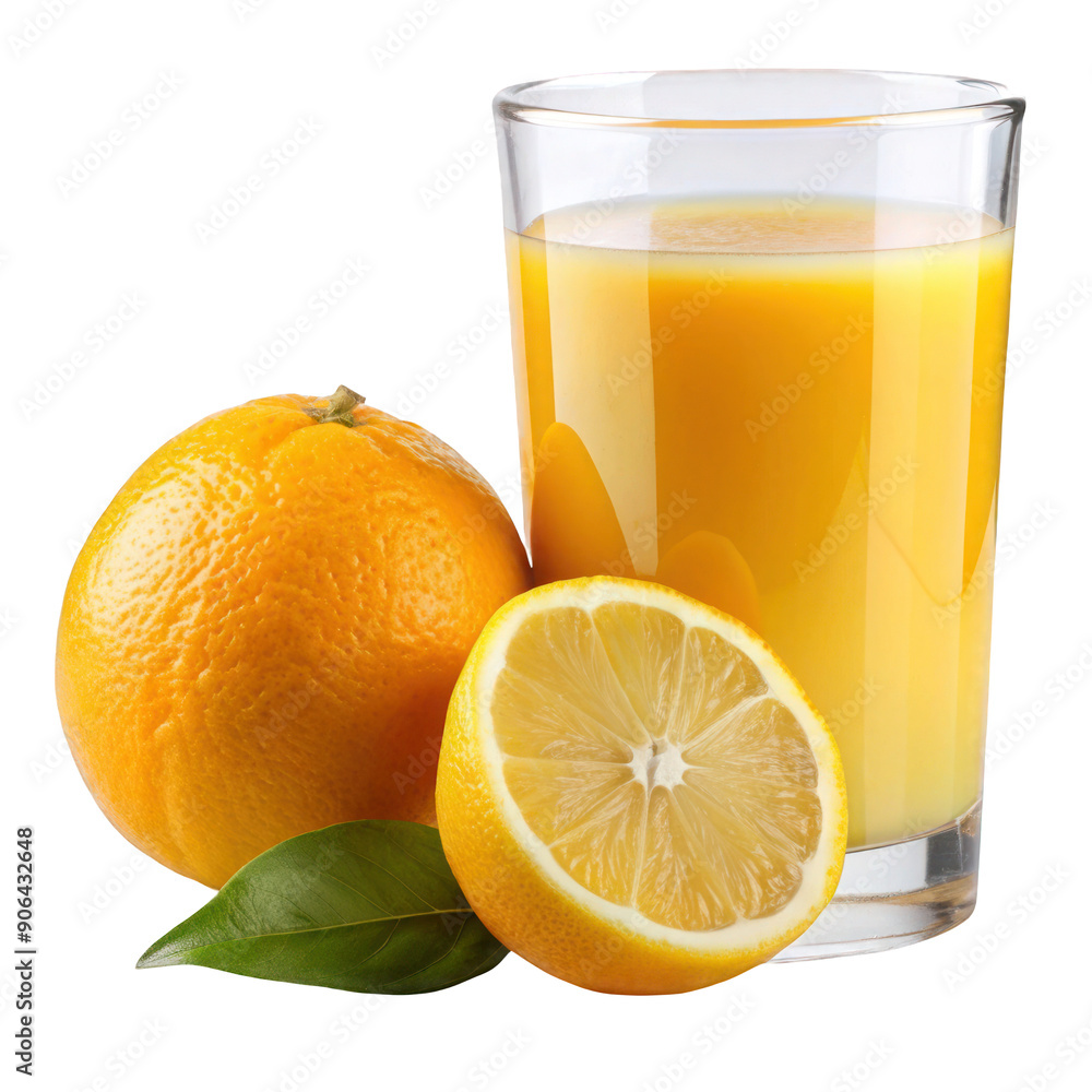 Refreshing Glass of Orange Juice with Lemon Slice - Isolated on Transparent Background Refreshing Glass of Orange Juice with Lemon Slice - Isolated on Transparent Background