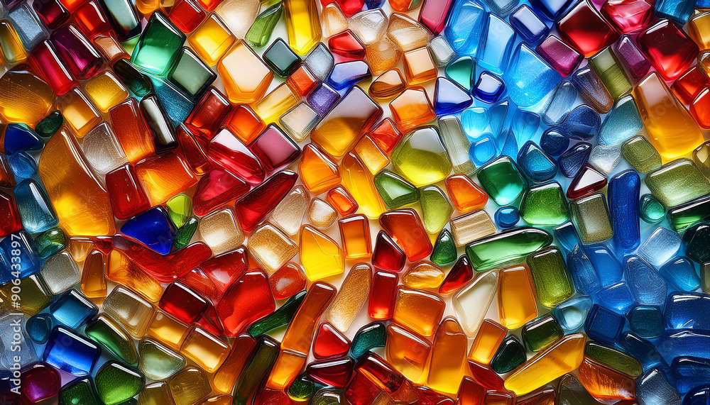 Dynamic abstract glass backdrop, mosaic of small, irregular glass pieces in bold contrasting colors. Dynamic abstract glass backdrop, mosaic of small, irregular glass pieces in bold contrasting colors.