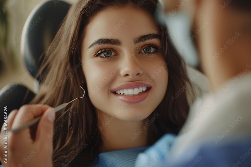 Fototapeta premium Bright Smile in the Dentist's Chair: A Patient's Experience