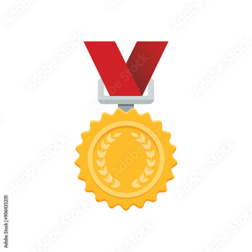 Gold medal icon in flat style. Trophy award vector illustration on isolated background. Winner sign business concept.