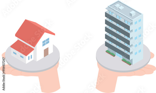 戸建てとマンションを比較しているイメージ