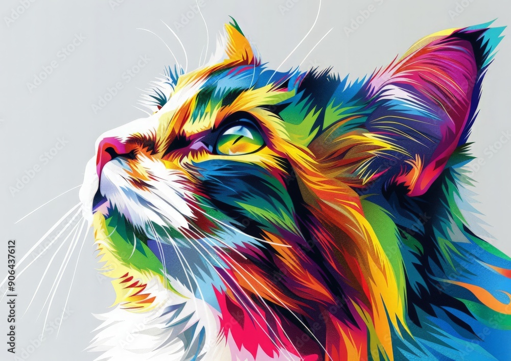 Fototapeta Colorful, polygonal illustration of a cats head looking up