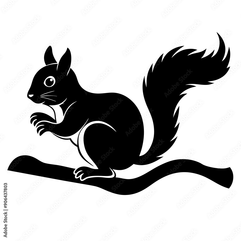 Naklejka premium Squirrel on a branch vector silhouette