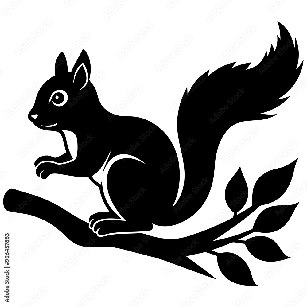 Naklejka premium Squirrel on a branch vector silhouette 