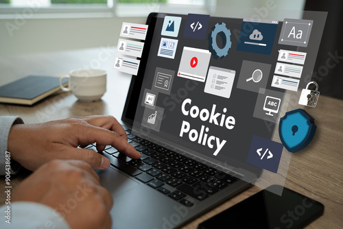 Allow all cookies and Cookie policy information pop-up window on laptop. photo