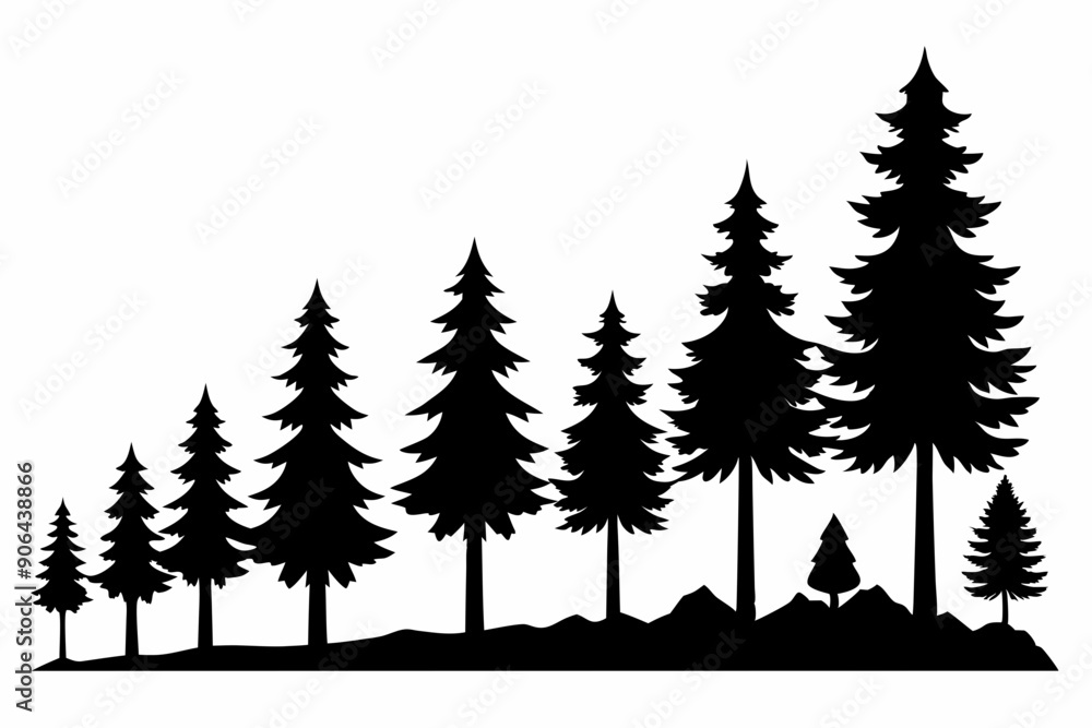 Fototapeta premium Vector silhouettes of trees in different stages of growth on a white background