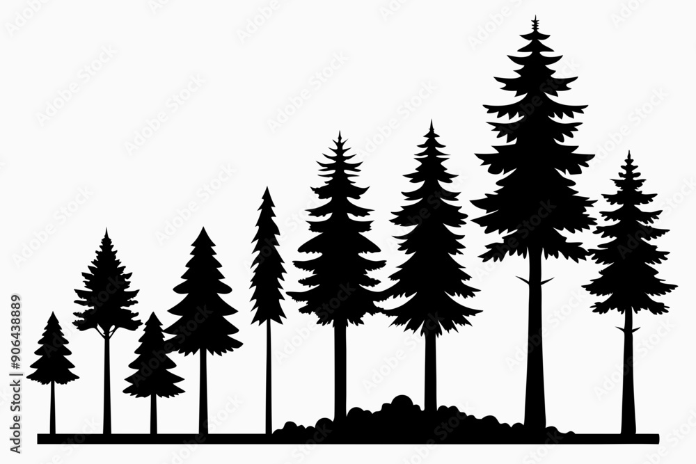 Fototapeta premium Vector silhouettes of trees in different stages of growth on a white background