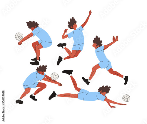 VolleyBall Player Man Jump Smash Sports Set Vector