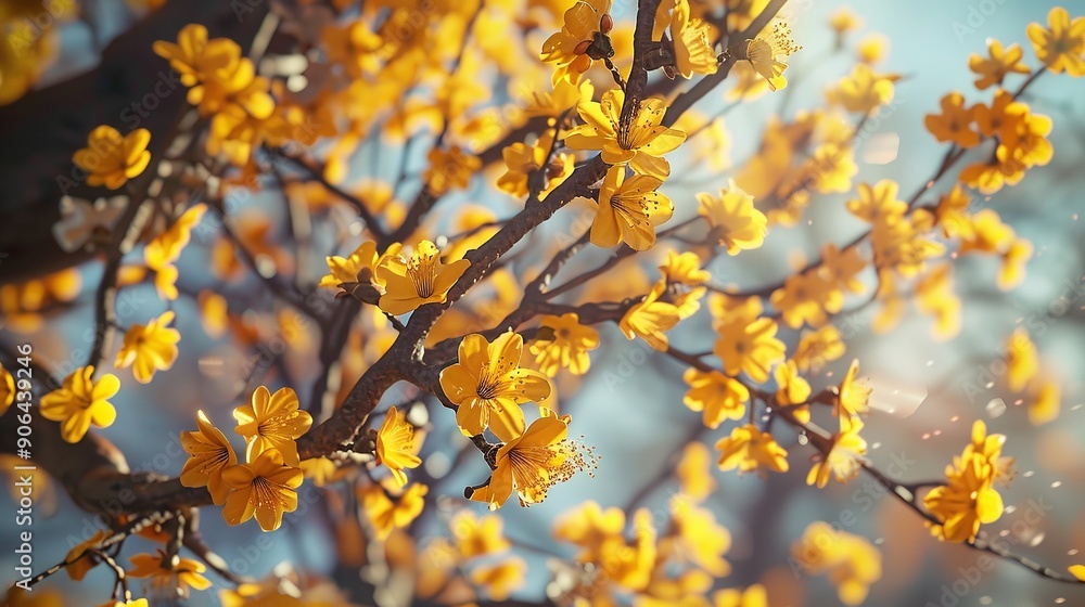Digital art of blossom tree with yellow flower Digital art of blossom tree with yellow flower
