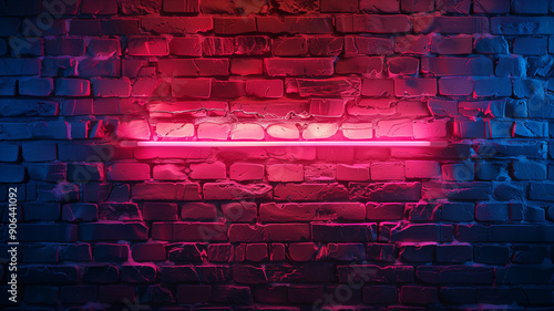 Red and blue neon lights on unplastered brick wall