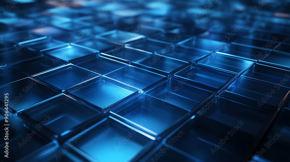 A blue and white image of a room with a black floor. The floor is covered in a grid of squares A blue and white image of a room with a black floor. The floor is covered in a grid of squares