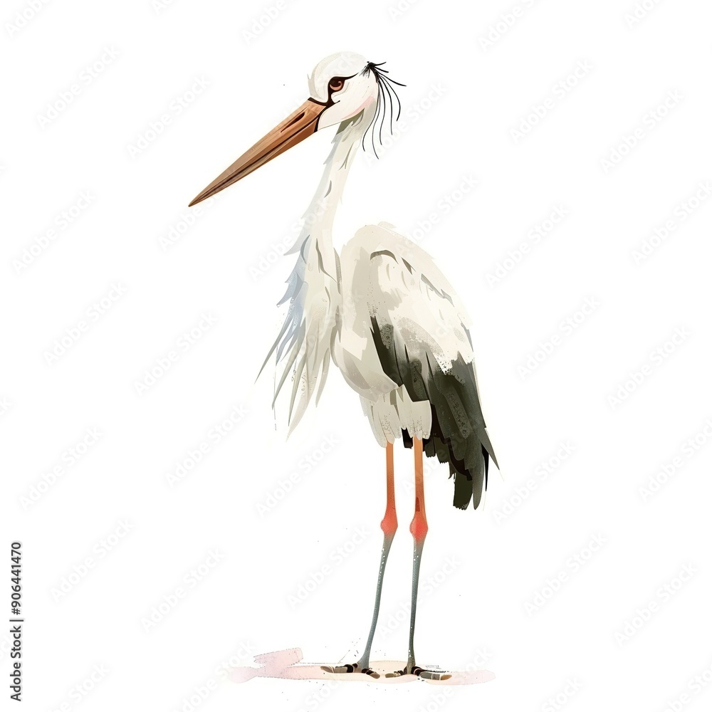 Fototapeta premium Stork Avant-Garde animal fashion cartoon isolated whitebackground 16:9