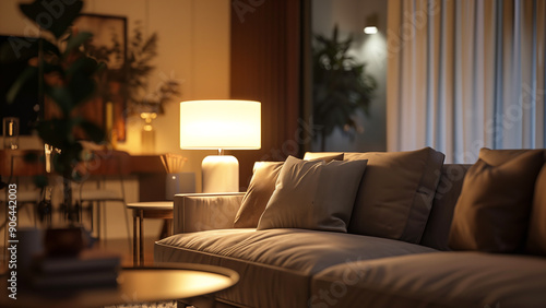 Cozy Nighttime Living Room with Warm White Light