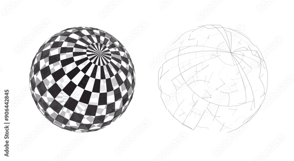 Spheres with checkerboard and wireframe designs Spheres with checkerboard and wireframe designs