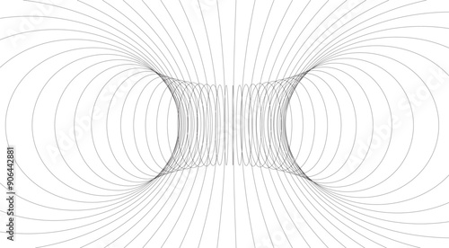 3D wormhole effect curved lines on a white background. Tunnel 3d vector illustration.