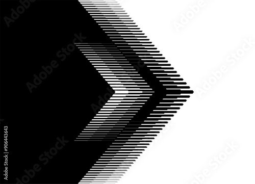 Transition from black to white with abstract lines. Arrow pointer. Abstract pixel black and white vector background