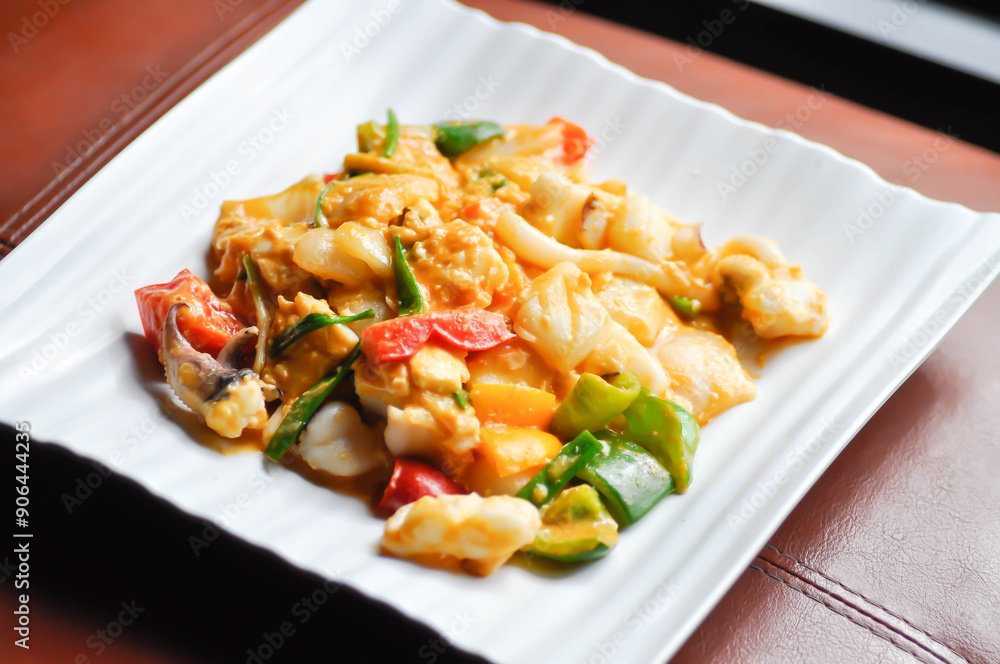 stir fried squid with vegetable, curry squid or squid salad stir fried squid with vegetable, curry squid or squid salad