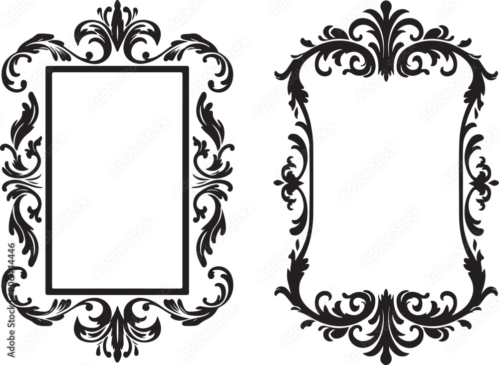 Fotografie Victorian Era Frame Floral Vector Silhouette Set