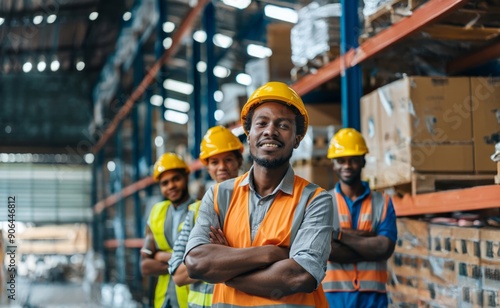 Group of warehouse workers with crossed arms in a company storage facility.Generated image