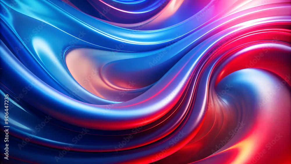 Fototapeta premium Glossy Red and Blue Liquid Waves in Abstract Flow Design