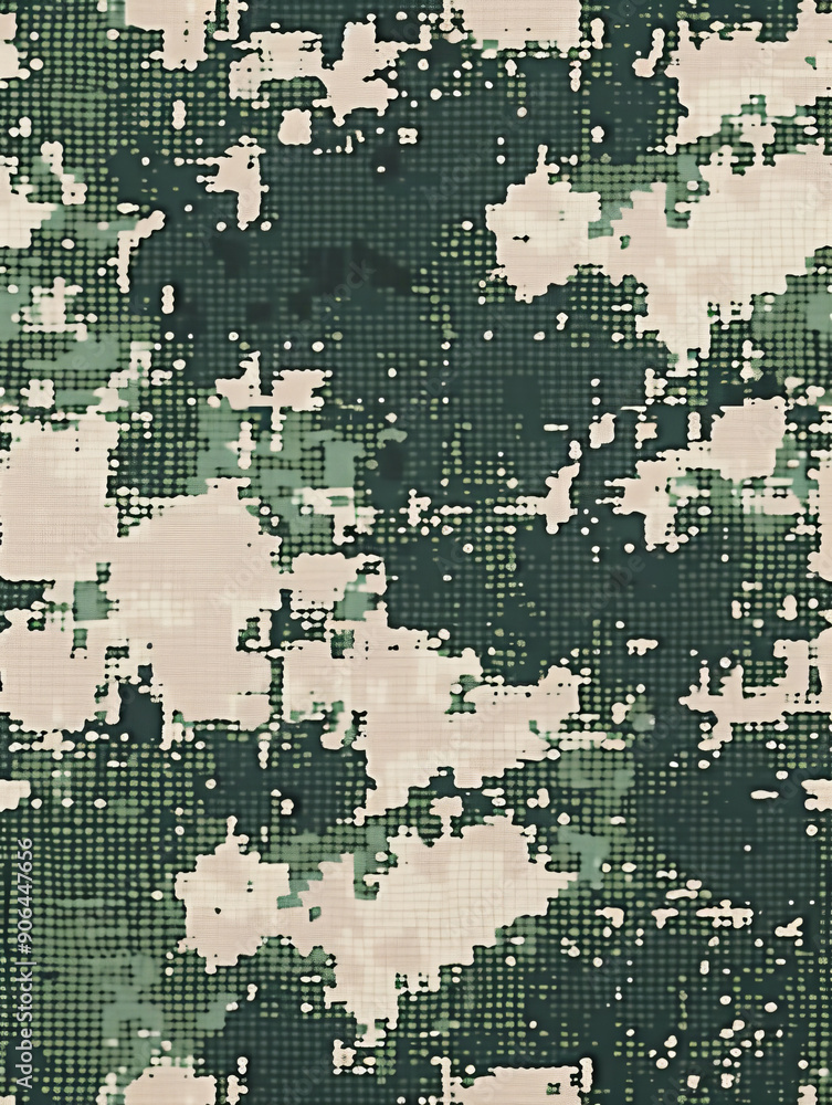 Fototapeta premium A green and white camouflage print with a lot of dots