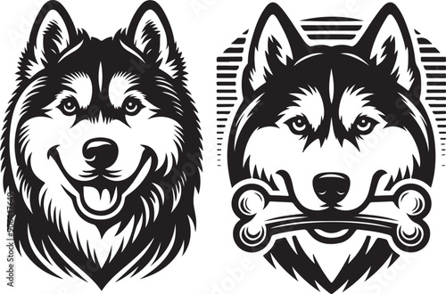 Siberian Husky Stylized Vector Set