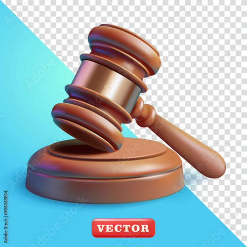 Law gavel, 3d vector. Suitable for law, business and design elements