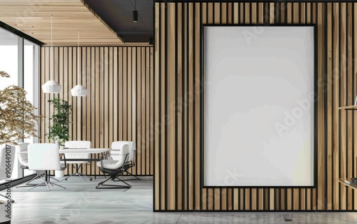 A minimalist office setting featuring a large whiteboard and plants, designed for productive meetings and brainstorming sessions.
