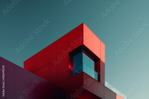 Modern Red Building Facade against Clear Sky