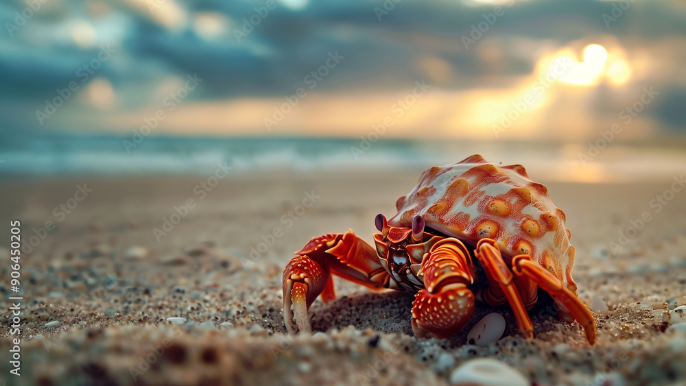 Hermit Crab on Beach with Stormy Horizon Hermit Crab on Beach with Stormy Horizon