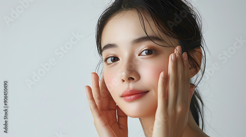 portrait of a woman applying facial skincare