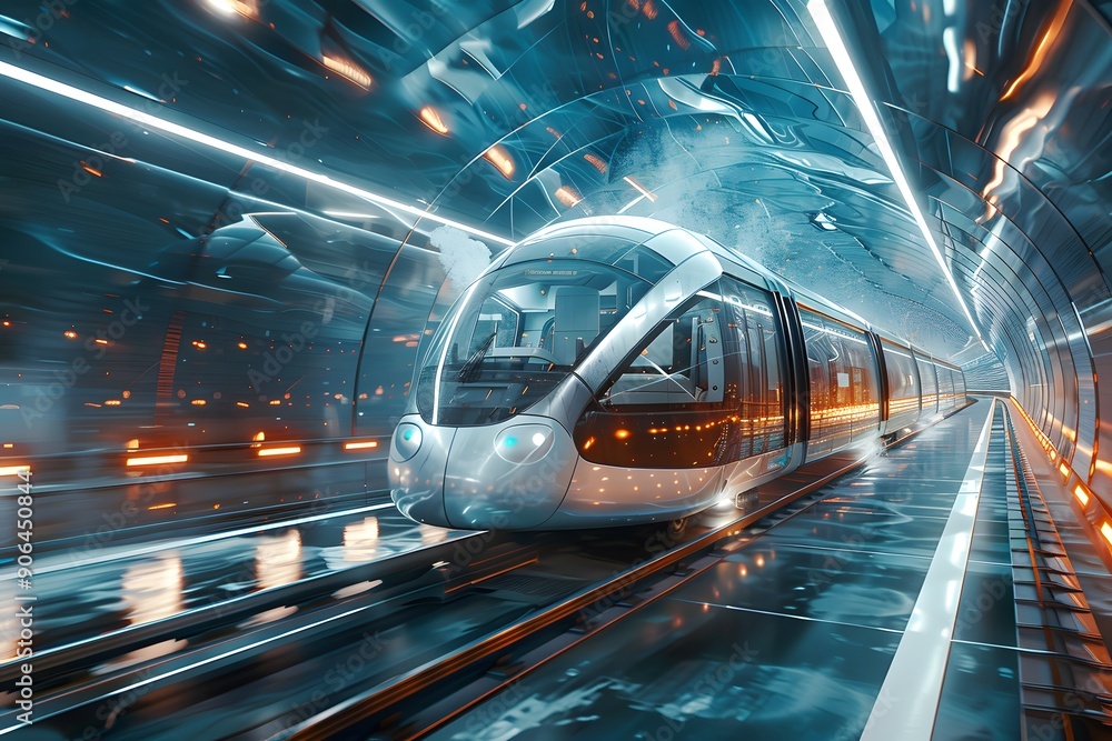Futuristic High-Speed Train in a Neon-Lit Tunnel Futuristic High-Speed Train in a Neon-Lit Tunnel