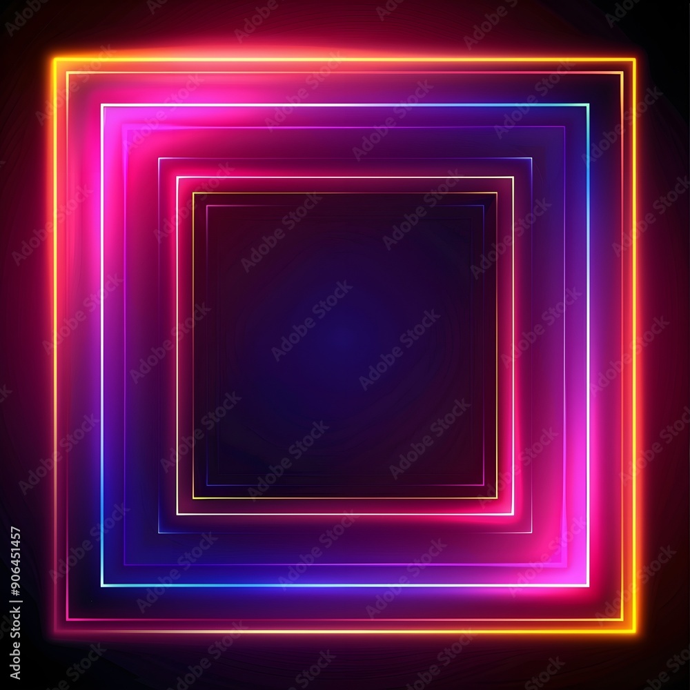 Neon light square on dark background. Abstract illustration colorful frame with free space. Neon light square on dark background. Abstract illustration colorful frame with free space.