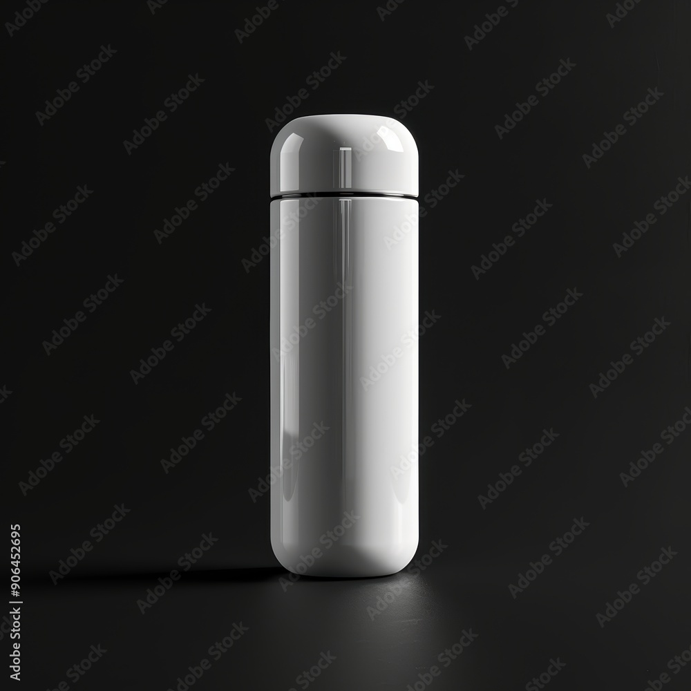 White Thermos Bottle Mockup on Black Background White Thermos Bottle Mockup on Black Background