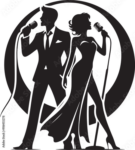 Man and Woman Singers Silhouette Vector