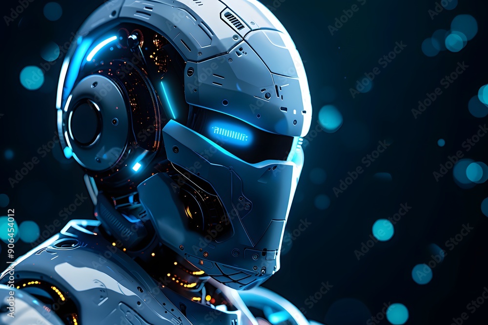 Futuristic Robot with Glowing Features in a High-Tech Environment Futuristic Robot with Glowing Features in a High-Tech Environment