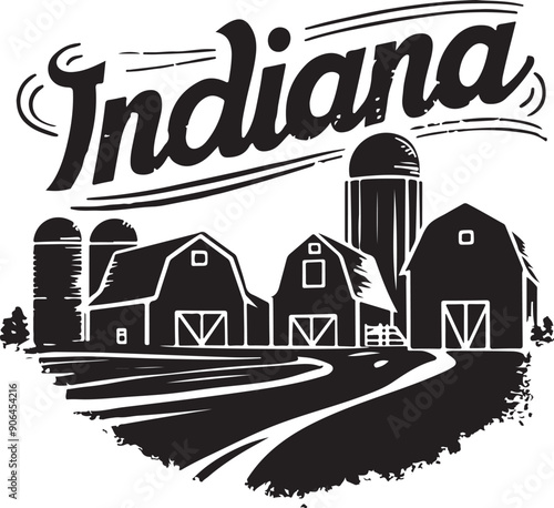 Indiana Landscape Scene Vector Silhouette