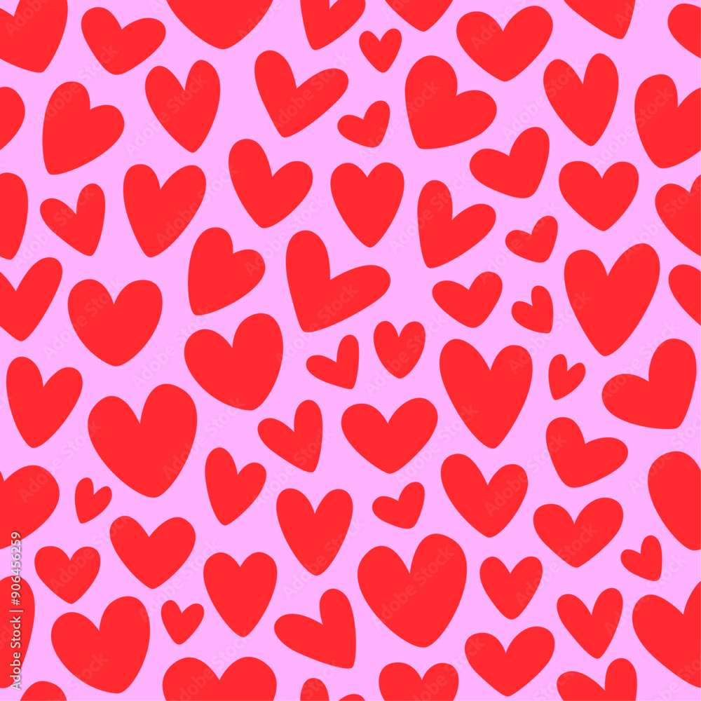 Seamless background of red hearts, stylized hearts of different shapes on a pink background. Hearts for Valentine's Day. Vector illustration. Love and wedding symbols. Endless background of hearts Seamless background of red hearts, stylized hearts of different shapes on a pink background. Hearts for Valentine's Day. Vector illustration. Love and wedding symbols. Endless background of hearts