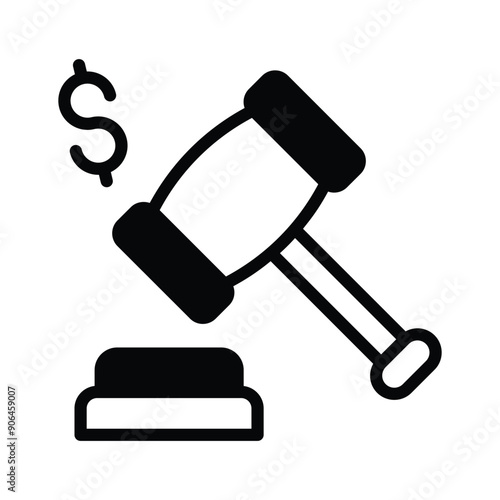 A bidding hammer with a dollar sign shows money law icon