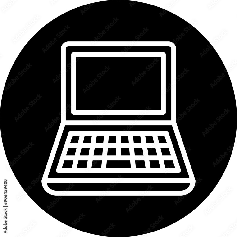 Laptop Vector Line White Circle Black Laptop Vector Line White Circle Black