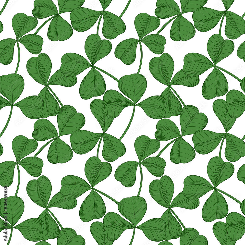 Seamless pattern with clover leaves. Hand drawn shamrock for background. Seamless pattern with clover leaves. Hand drawn shamrock for background.