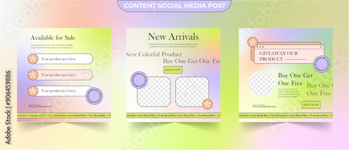 Set of colorful gradient social media post for business creative content and ads marketing editable template