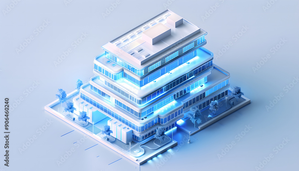 an isometric 3D Smart Hospital building, portraying a technologically advanced healthcare facility  design